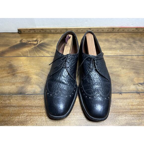 Allen Edmonds Black Nassau Ostendo Sharkskin Wingtip Derby Size 12B - Picture 2 of 10